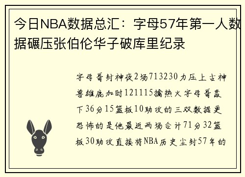 今日NBA数据总汇：字母57年第一人数据碾压张伯伦华子破库里纪录